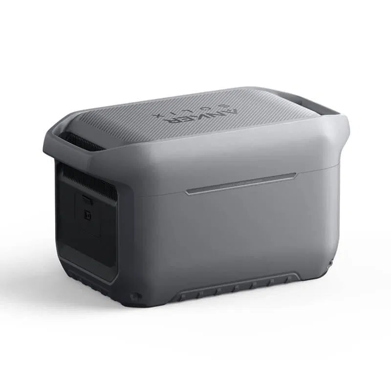 Anker SOLIX C2000 Gen 2 schuine achteraanzicht met ventilatie en uitbreidingsbatterij-aansluiting