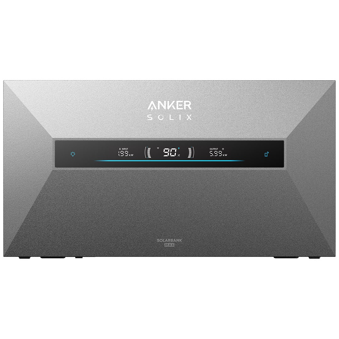 Anker SOLIX Solarbank Max AC 7 kWh - vooraanzicht met energiedisplay